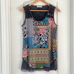 Zoe by Michael Phillips Patchwork Sleeveless Top Whimsigoth Boho Layered Blouse